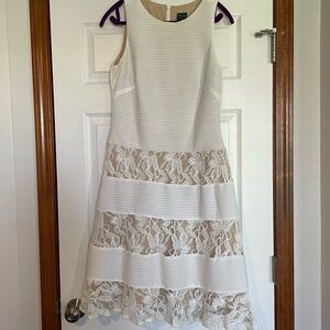 Sleeveless White Lace-Panel Midi Dress